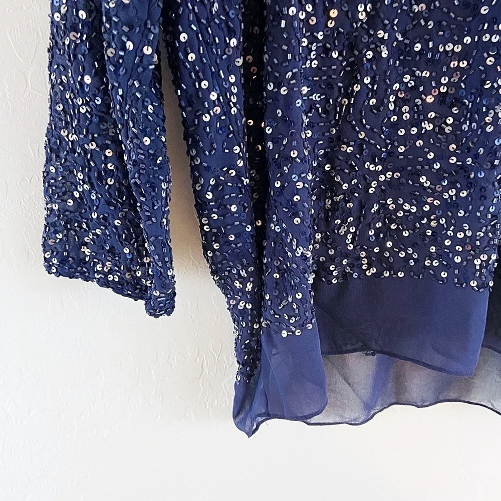 NWT Gold Hawk Sequin Dressy Navy Blue Top Size Medium Party Holiday Fall - Picture 5 of 7